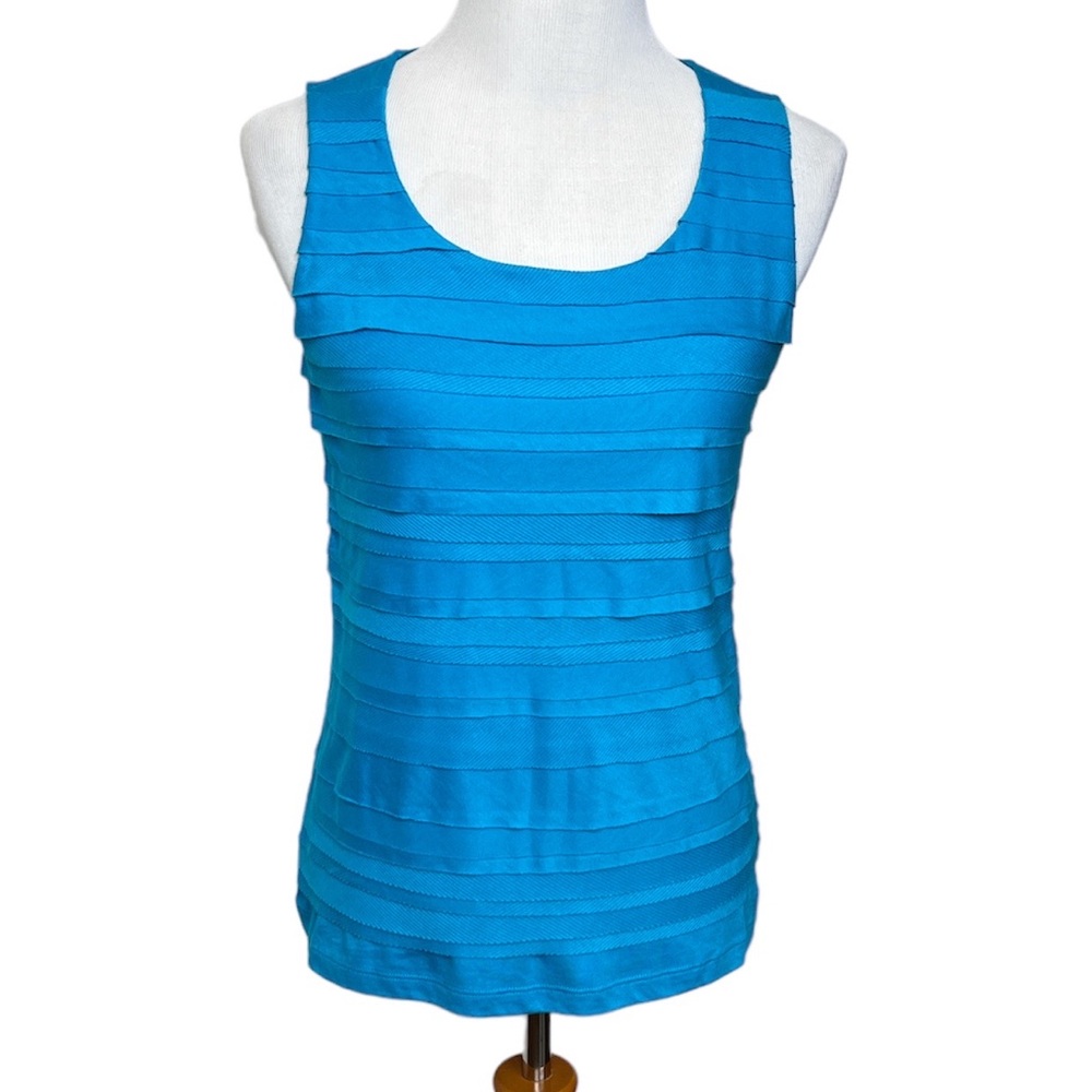 Chico’s Top Bayberry Blue slimming Casual Comfort Colorful Layer New
